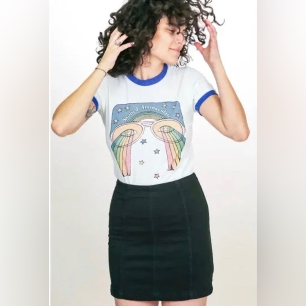 #657 Free People Modern Femme Denim Mini Skirt Sz 8 Black